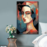 Creative coloring picture of a stylish woman's face in the unique style of Tarsila do Amaral - Paint by Numbers